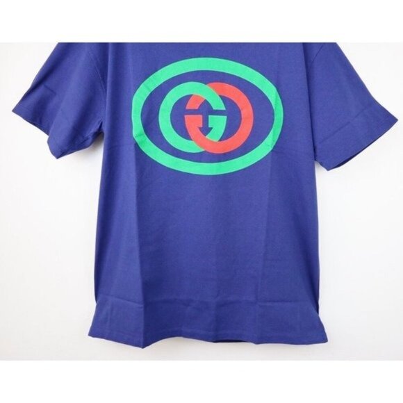 NWT Gucci Oversized Cotton Oval Interlocking GG Logo Blue T-Shirt size L - Picture 8 of 16